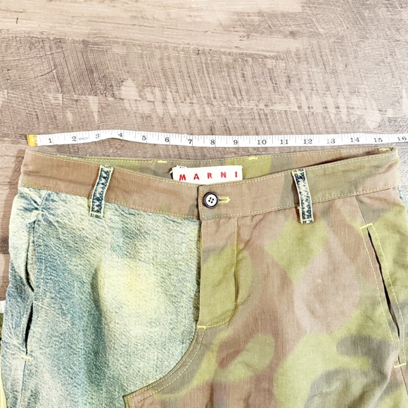 MARNI Cargo Pocket Patchwork Suede Camo Mixed Media Midi Skirt Green Size Medium - Picture 16 of 16